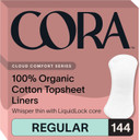 Cora Period Regular Liners | 100% Organic Cotton Topsheet | Ultra Thin, Quick Absorbency | Hypoallergenic | Dermatologically Tested | Unscented, No Wings (144 Liners)