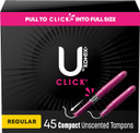 U By Kotex Click Compact Tampons, Regular Absorbency, Unscented, 45 Count