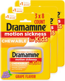 Dramamine Kids Chewable, Motion Sickness Relief, Grape Flavor, 8 Count, 3 Pack