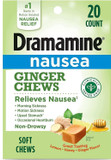 Dramamine Ginger Chews, Helps With Nausea, Lemon Honey Ginger Flavor, 20 Soft Chews (Pack Of 2)