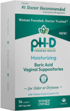 Ph-D Feminine Health - Boric Acid Moisturizing Suppository - Woman Owned - For Vaginal Odor - Paraben-Free And Cruelty-Free - 14 Count
