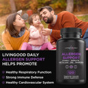 Livingood Daily Allergen Support, 120 Vegetarian Capsules - Supports Natural Allergy Relief With Vitamin C, Quercetin, Nettle Leaf, Zinc, & Tinospora - Non-Gmo & Vegan Natural Antihistamine Supplement