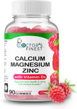 Calcium Magnesium Zinc Gummies, Gmo-Free Gluten Free, Great Taste Natural Raspberry Flavor Gummy Vitamins, 90 Gummies