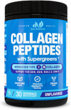 Collagen Peptides Powder With Super Greens - Hydrolyzed Collagen Type I & Iii For Hair, Skin, Nails & Joints  Superfoods, Digestive Enzymes, Grass-Fed, Non-Gmo, Unflavored - 30 Servings