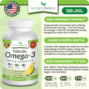 Best Triple Strength Omega 3 Fish Oil Pills 2400Mg | 120 Capsules | Burpless High Potency Lemon Flavor | 864Mg Epa 576Mg Dha Ultra Pure Liquid Softgels | Brain Joints Eyes Hair Heart Health Supplement