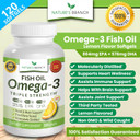 Best Triple Strength Omega 3 Fish Oil Pills 2400Mg | 120 Capsules | Burpless High Potency Lemon Flavor | 864Mg Epa 576Mg Dha Ultra Pure Liquid Softgels | Brain Joints Eyes Hair Heart Health Supplement