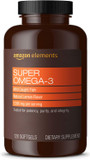 Amazon Elements Super Omega-3 With Natural Lemon Flavor, Epa & Dha Omega-3 Fatty Acids, 120 Count (1280 Mg Per Serving, 2 Softgels) (Packaging May Vary)