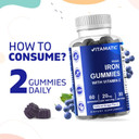 2 Pack Vitamatic Iron Gummies Supplement For Women & Men - 20Mg Serving - 60 Vegan Gummies - Great Tasting Iron Gummy Vitamins With Vitamin C (Total 120 Gummies)