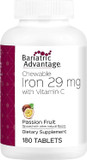 Bariatric Advantage Chewable Iron 29 Mg - For Bariatric Surgery Patients - Iron With Vitamin C - No Iron Taste - Ferrous Fumarate & Carbonyl Iron Supplement - Passion Fruit - 90 Count