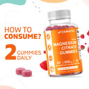 Vitamatic Magnesium Citrate Gummies 600Mg Per Serving - 60 Vegan Gummies - Promotes Healthy Relaxation, Muscle, Bone, & Energy Support (60 Gummies (Pack Of 1))