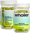 Wholier Plant Based Multivitamin Vegan Omega-3 Dha Epa, Vitamin D, Vitamin B12, Zinc, Vitamin K2, Iron, Iodine, Selenium. 60 Count (30-Day Supply) Glass Bottle