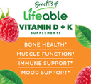 Lifeable Vitamin D3 + K2 - Great Tasting Natural Flavor Gummy Supplement Vitamins - Gluten Free Vegetarian And Non-Gmo Chewable - For Strong And Healthy Bones - 60 Gummies (Adults)