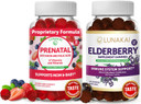 Prenatal And Elderberry Gummies Bundle - Non-Gmo, Gluten Free, No Corn Syrup, All Natural Supplements- 60 Ct Prenatal Gummies And 60 Ct Elderberry Gummies - 30 Days Supply