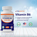 Vitamatic Vitamin B6 (Pyridoxine Hci), 500 Mg 120 Vegetarian Tablets - Promotes Energy Production, Boosts Metabolism And Immune Health Support