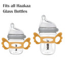 Haakaa Gen.3 Glass Baby Bottle Handle - Silicone Baby Bottle Cover | Wide Neck Bottle Grip For 0M+ 6M+Breastfeeding Babies - Amber