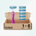 Schick Hydro Silk 3 Razors For Women With 6 Razor Blades Refills