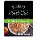 Better Oats Steel Cut Apples And Cinnamon Oatmeal Packets, Instant Steel Cut Oatmeal With Flax Seeds And Steel Cut Oats, Quick Oatmeal Pouches Ready In 2.5 Minutes, Pack Of 6, 12.3 Oz Pack