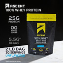 Ascent 100% Whey Protein Powder - Post Workout Whey Protein Isolate, Zero Artificial Flavors & Sweeteners, Gluten Free, 5.5G Bcaa, 2.6G Leucine, Essential Amino Acids, Unflavored 2 Lb