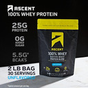 Ascent 100% Whey Protein Powder - Post Workout Whey Protein Isolate, Zero Artificial Flavors & Sweeteners, Gluten Free, 5.5G Bcaa, 2.6G Leucine, Essential Amino Acids, Unflavored 2 Lb