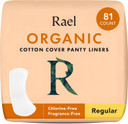Rael Panty Liners For Women, Organic Cotton Cover - Regular Pantiliners, Light Absorbency, Unscented, Chlorine Free (Regular, 81 Count)