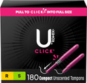 U By Kotex Click Multipack Tampons, Compact, Regular/Super Absorbency, Unscented, 180 Count (6 Packs Of 30) (Packaging May Vary)