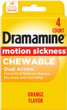 Dramamine Chewable, Motion Sickness Relief, Orange Flavor, 4 Count