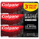 Colgate Optic White With Charcoal Whitening Toothpaste, Cool Mint Flavor, Safely Removes Surface Stains, Enamel-Safe For Daily Use, Teeth Whitening Toothpaste With Fluoride, 3 Pack, 4.2 Oz Tube