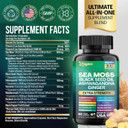 Sea Moss 7000Mg Black Seed Oil 4000Mg Ashwagandha 2000Mg Turmeric 2000Mg Bladderwrack 2000Mg Burdock 2000Mg & Ginger Vitamin C Vitamin D3 With Elderberry Manuka Dandelion Yellow Dock Chlorophyll Acv