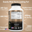 Psyllium Husk Capsule Fiber Supplement - Natural Powder Capsules For Constipation Relief For Adults - Nutritional Soluble Fiber Pills & Daily Regularity Support - Bulk Seed Husks Digestion Supplements