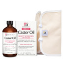 Pure Castor Oil Pack Kit - Large Hexane Free Cold Pressed Castor Oil in Glass Bottle plus Adjustable and Reusable Organic Cotton Castor Oil Wrap Kit for Detox & Wellness Practices (1 of Each)