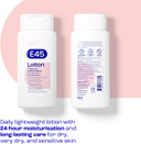 E45 Dermatological Moisturising Lotion 200 ml  Body Lotion  Daily Moisturiser for Long-Lasting Hydration for Dry Skin and Sensitive Skin  Protect from Dryness, Reduce Redness and Flaking