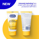 E45 SPF50+ Sensitive Sun Cream for Face with Hyaluronic Acid - UVA and UVB Protection - Fragrance-Free and Dermatologically Tested Sunscreen - Suitable For Dry, Sensitive and Eczema Prone Skin (50ml)