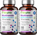 Biophix B-3 Nicotinamide 500 Mg 180 Caps - Nicotinic Amide Niacin Natural Flush-Free Vitamin Formula - Supports Skin Cell Health