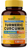 Sandhu Herbals Organic Turmeric Curcumin 120 Capsules With Bioperine Black Pepper Extract Supplement |Made In The Usa| 1500Mg Joint Support With 95% Curcuminoids