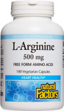 Natural Factors, L-Arginine 500 Mg, Supports A Healthy Cardiovascular System, Heart And Muscle Metabolism, 180 Capsules (180 Servings)