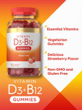 Carlyle Vitamin D3 + B12 Complex Gummies | 90 Count | Vegetarian, Non-Gmo, And Gluten Free Formula | Strawberry Flavor Supplement