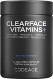 Codeage Clearface Pantothenic Acid, Niacin Supplement, Vitamins A, C, D3, E, Probiotics, Zinc, Riboflavin, Thiamin, L-Lysine Hcl & Omega-3, Niacinamide, Skin Botanical Blend - Non-Gmo - 90 Capsules