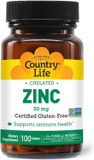 Country Life Zinc 50Mg, Amino Acid Chelate, 100 Tablets, Certified Gluten Free, Certified Vegan, Non-Gmo Verified