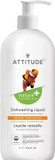 Attitude Dishwashing Liquid, Ewg Verified, Vegan Dish Soap, Plant Based, Naturally Derived Products, Citrus Zest, 33.8 Fl Oz