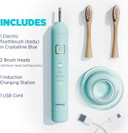 Lumineux Sonic Electric Toothbrush For Adults - Two (2) Toothbrushes With Bamboo Heads - Crystalline (Light Blue) & Deep Ocean(Blue) - Includes 2 Super Soft Bristle Bamboo Tooth Brush Heads, Charging