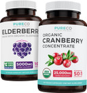Bundle Of Organic Cranberry & Organic Elderberry - Super Berry Bundle - Organic Cranberry Pills - 50:1 Concentrate & Organic Elderberry Capsules Powerful 10:1 Extract For Immune Support