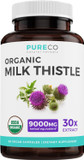 Usda Organic Milk Thistle Capsules - 80% Silymarin - 9,000Mg Of Milk Thistle Seed Extract - Supports Liver Cleanse, Liver Detox, & Liver Health - Vegan Supplement - 2 Month Supply - 60 Pills (No Oil)