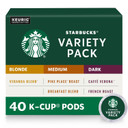 Starbucks K-Cup Coffee Podsã¢ÂStarbucks Blonde, Medium & Dark Roast Coffeeã¢ÂVariety Pack For Keurig Brewersã¢Â100% Arabicaã¢Â1 Box (40 Pods Total)