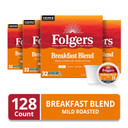 Folgers Breakfast Blend Mild Roast Coffee, 128 Keurig K-Cup Pods