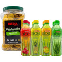 Iberia Aloe Vera Drinks, Variety (Pack Of 8) + Iberia Salted Plantain Chips Jar, 1.75 Lb. Bundle