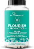 Flourish Probiotics + Prebiotics For Women  Gut And Digestion, Urinary Tract, Reduce Bloating, Vaginal Health  18 Clinically Proven Strains, 14 Billion Cfu  30 Shelf-Stable Mini Vegan Capsules