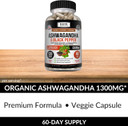 Kaya Naturals Organic Ashwagandha 1300mg, 120 Count Capsules for Stress Relief, Adrenal, Mood & Thyroid Support, Black Pepper and 100% Pure Ashwagandha -120 Capsules