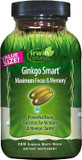 Irwin Naturals Ginkgo Smart Powerful Nootropic Brain Booster - Supports Maximum Memory, Focus & Mental Clarity With Dmae, Clubmoss, Choline & Acetyl L-Carnitine - 120 Liquid Softgels