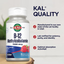Kal Vitamin B12 Methylcobalamin 1000Mcg, Healthy Energy, Metabolism, Nerve & Red Blood Cell Support,* Fast Dissolve Activmelt, Optimal Absorption, Natural Raspberry Flavor, 90 Servings, 90 Micro Tabs