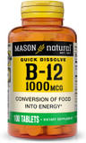 Mason Natural Vitamin B12 1000 Mcg Quick Dissolve - Healthy Conversion Of Food Into Energy, Supports Nerve Function And Health, 100 Tablets